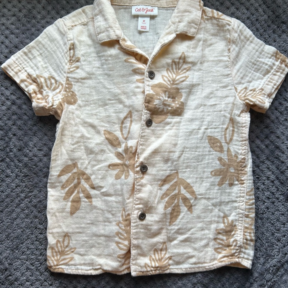 Cat & Jack Kids Beige Floral Button Down Shirt